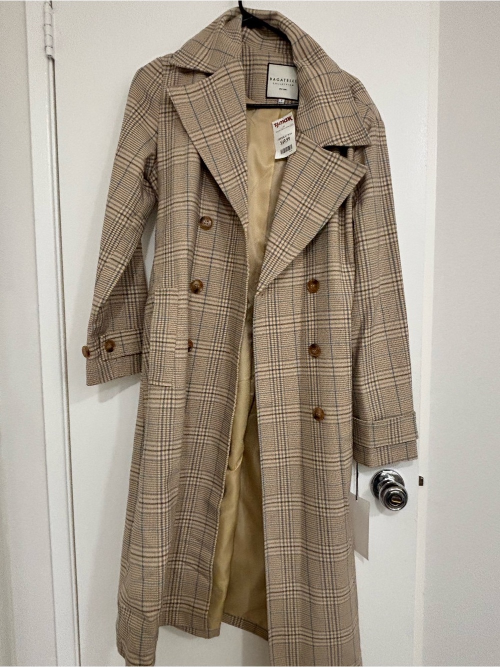 Bagatelle Beige and Light Blue Plaid Blazer